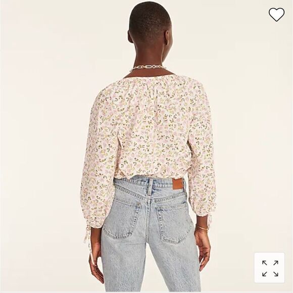 J. Crew Floral Tie-sleeve Button-front Cotton Top Meadow Floral XS - Picture 3 of 6
